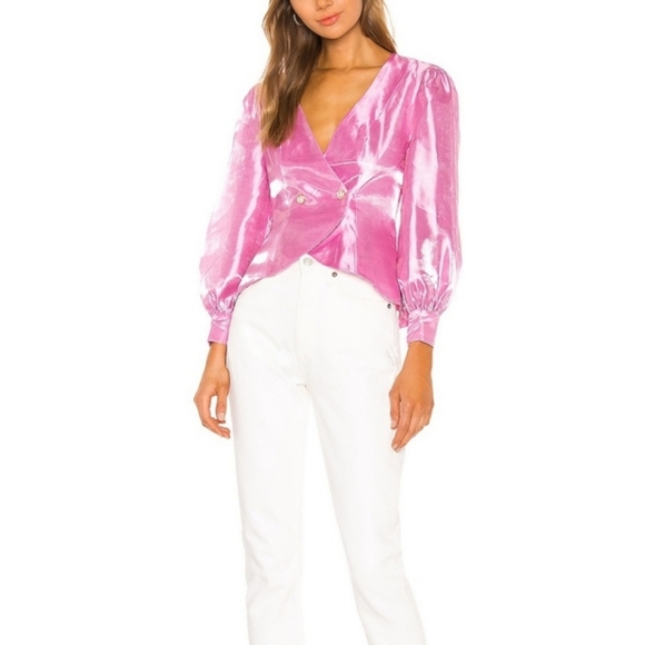 NWT MAJORELLE Newton Bubblegum Pink Metallic Pearl Button Coquette Top - Picture 12 of 13
